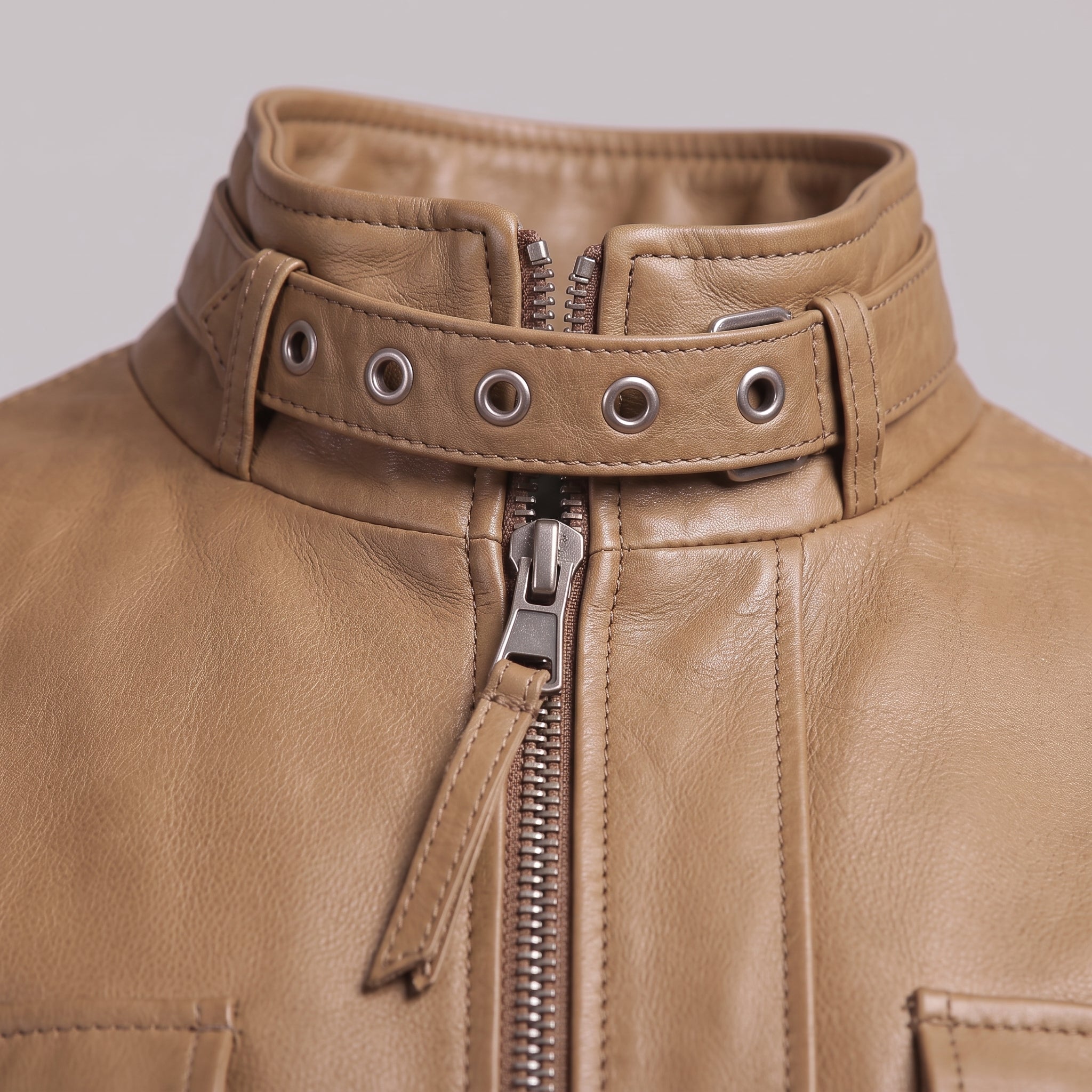 Men's Tan Leather Biker Jacket — Benedict