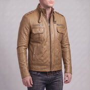 Men's Tan Leather Biker Jacket — Benedict