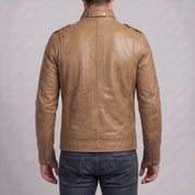 Men's Tan Leather Biker Jacket — Benedict