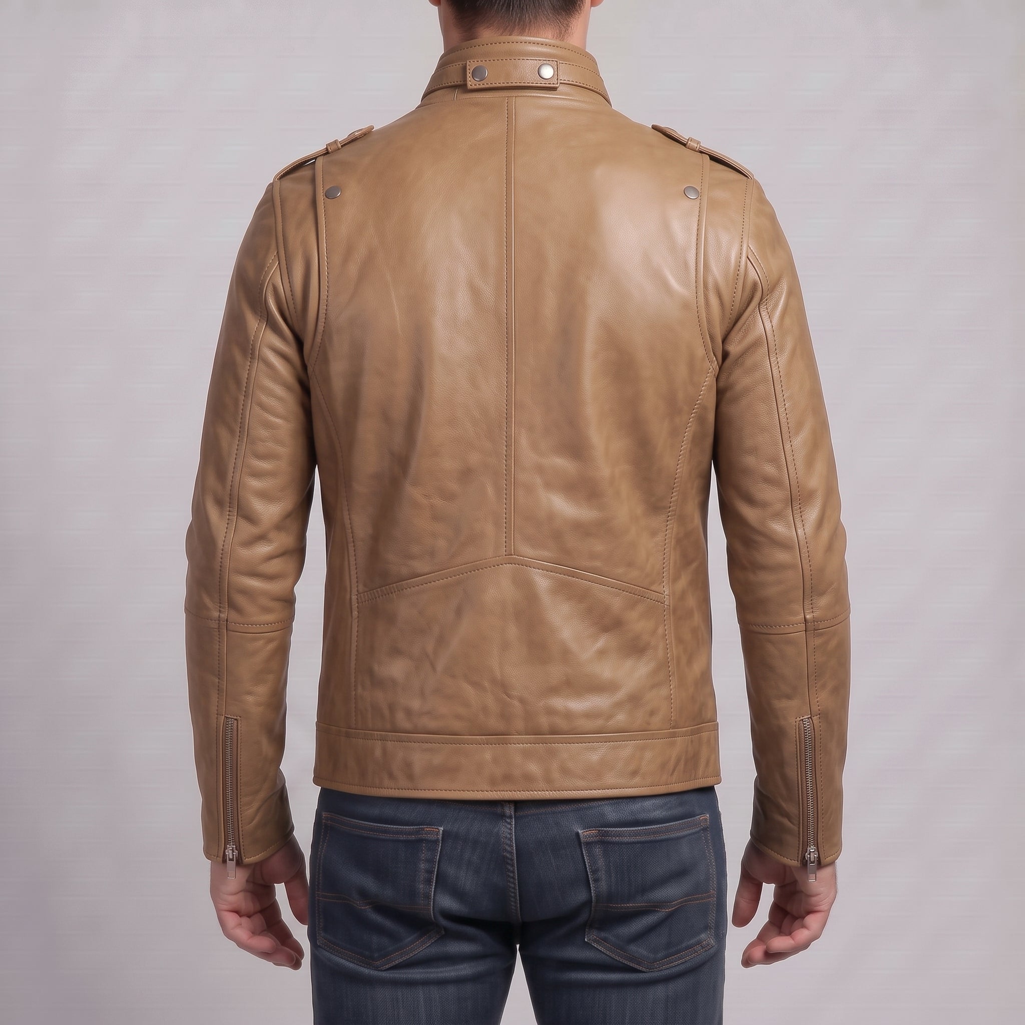 Men's Tan Leather Biker Jacket — Benedict