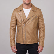 Men's Tan Leather Biker Jacket — Bickley