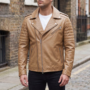 Men's Tan Leather Biker Jacket — Bickley