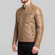 Men's Tan Leather Biker Jacket — Branton