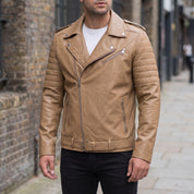 Men's Tan Leather Biker Jacket — Bridgend
