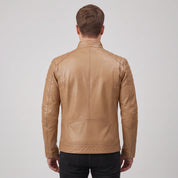 Men's Tan Leather Biker Jacket — Collis