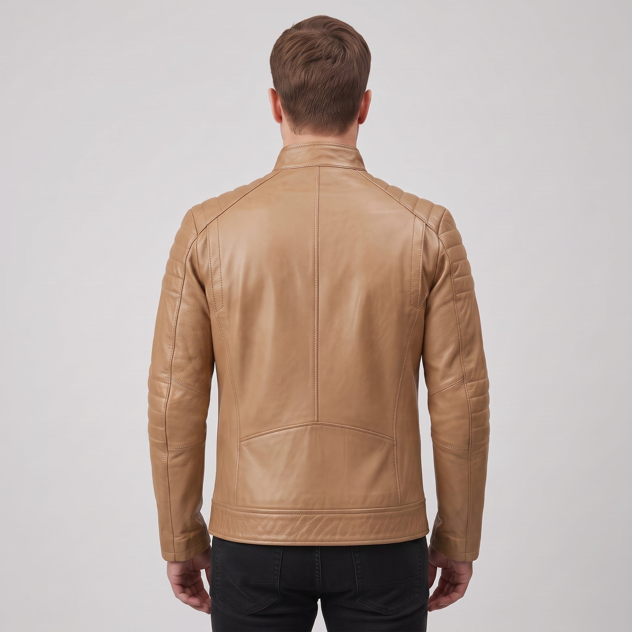 Men's Tan Leather Biker Jacket — Collis