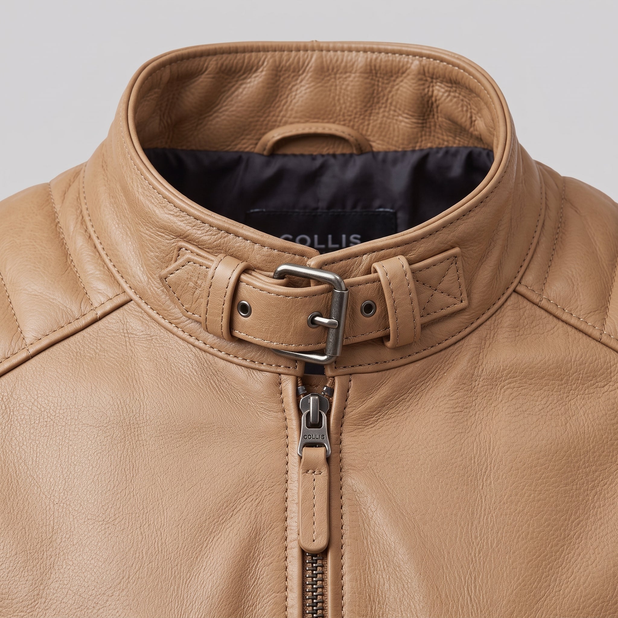Men's Tan Leather Biker Jacket — Collis