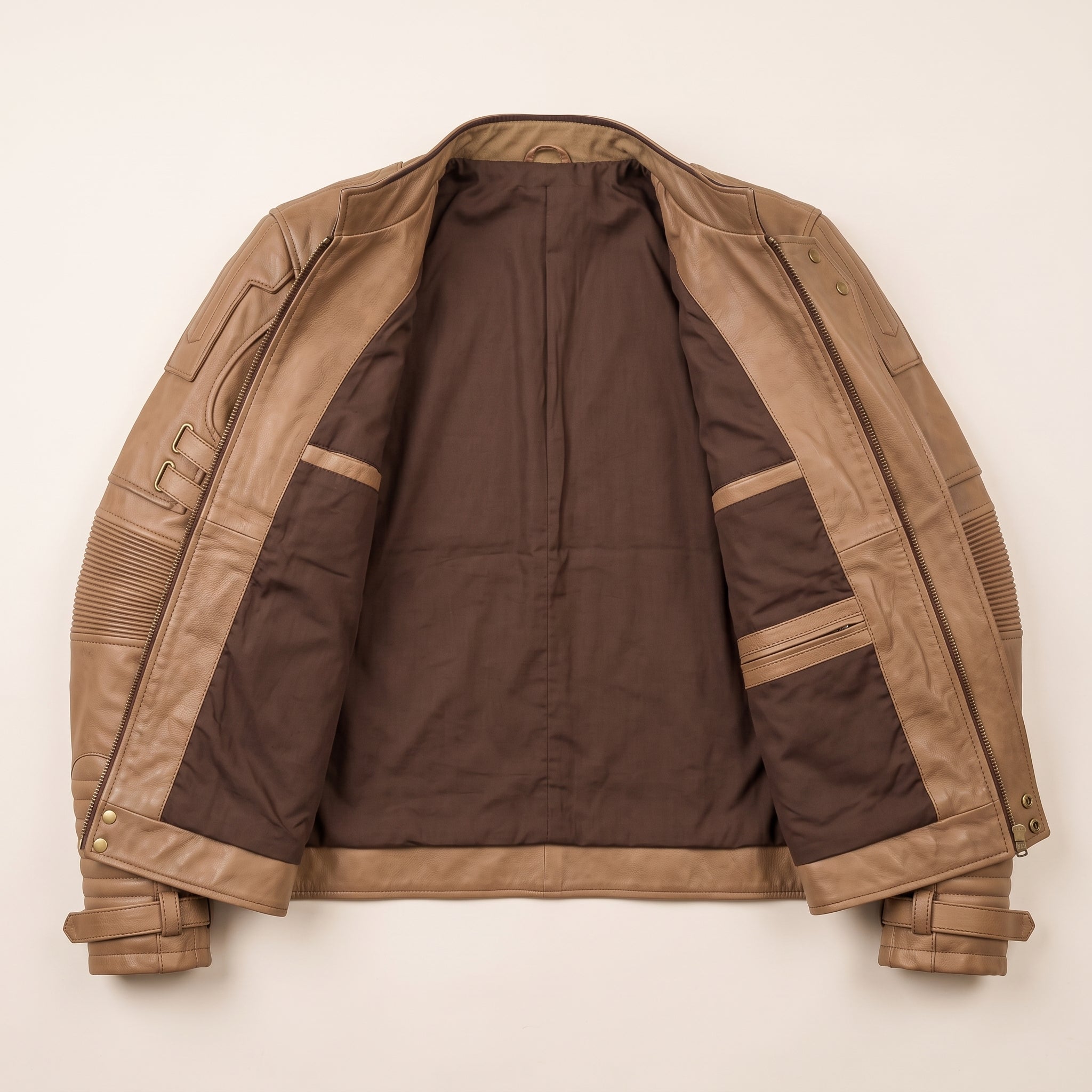 Men's Tan Leather Biker Jacket — Davenham