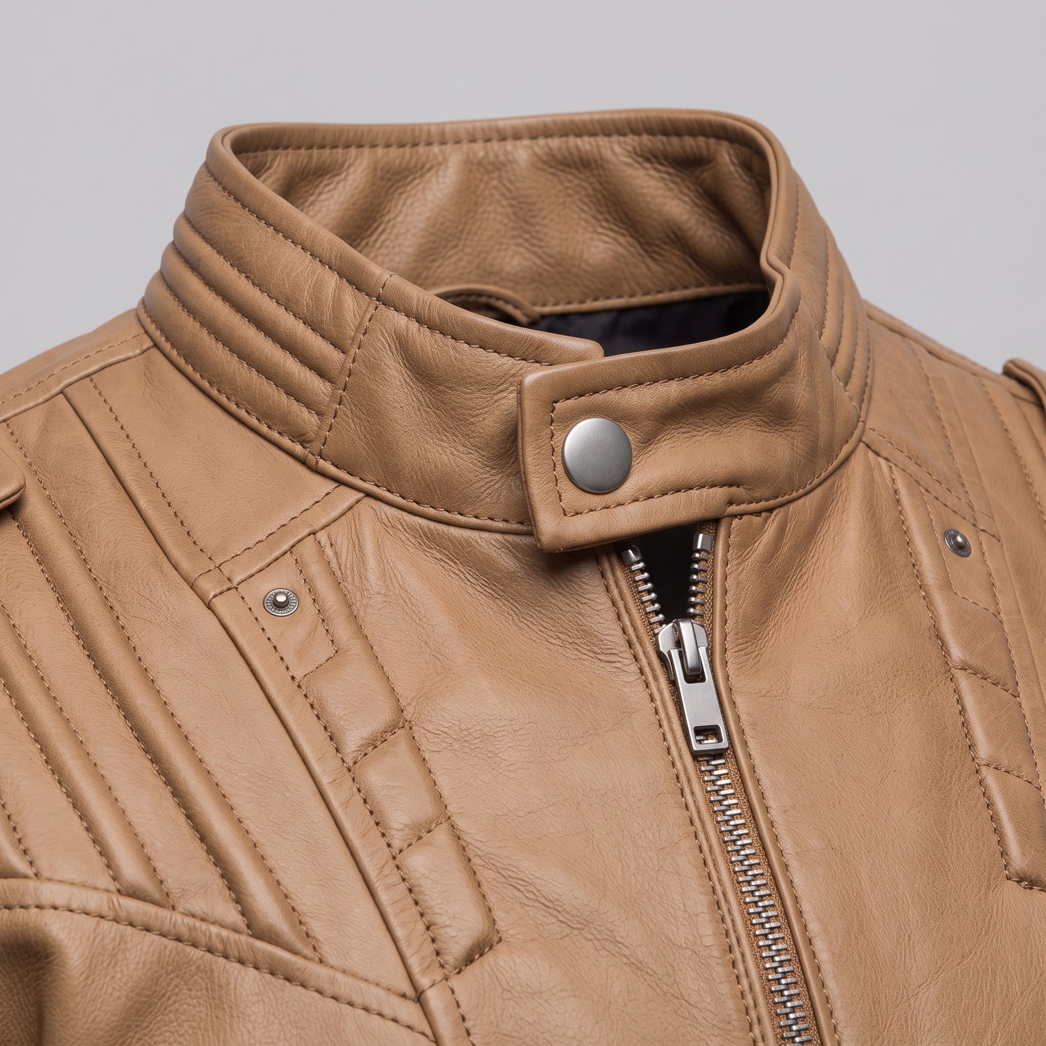 Men's Tan Leather Biker Jacket — Daventry