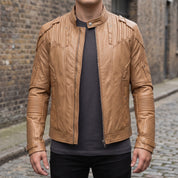 Men's Tan Leather Biker Jacket — Daventry