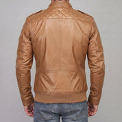Men's Tan Leather Bomber Jacket — Dearden
