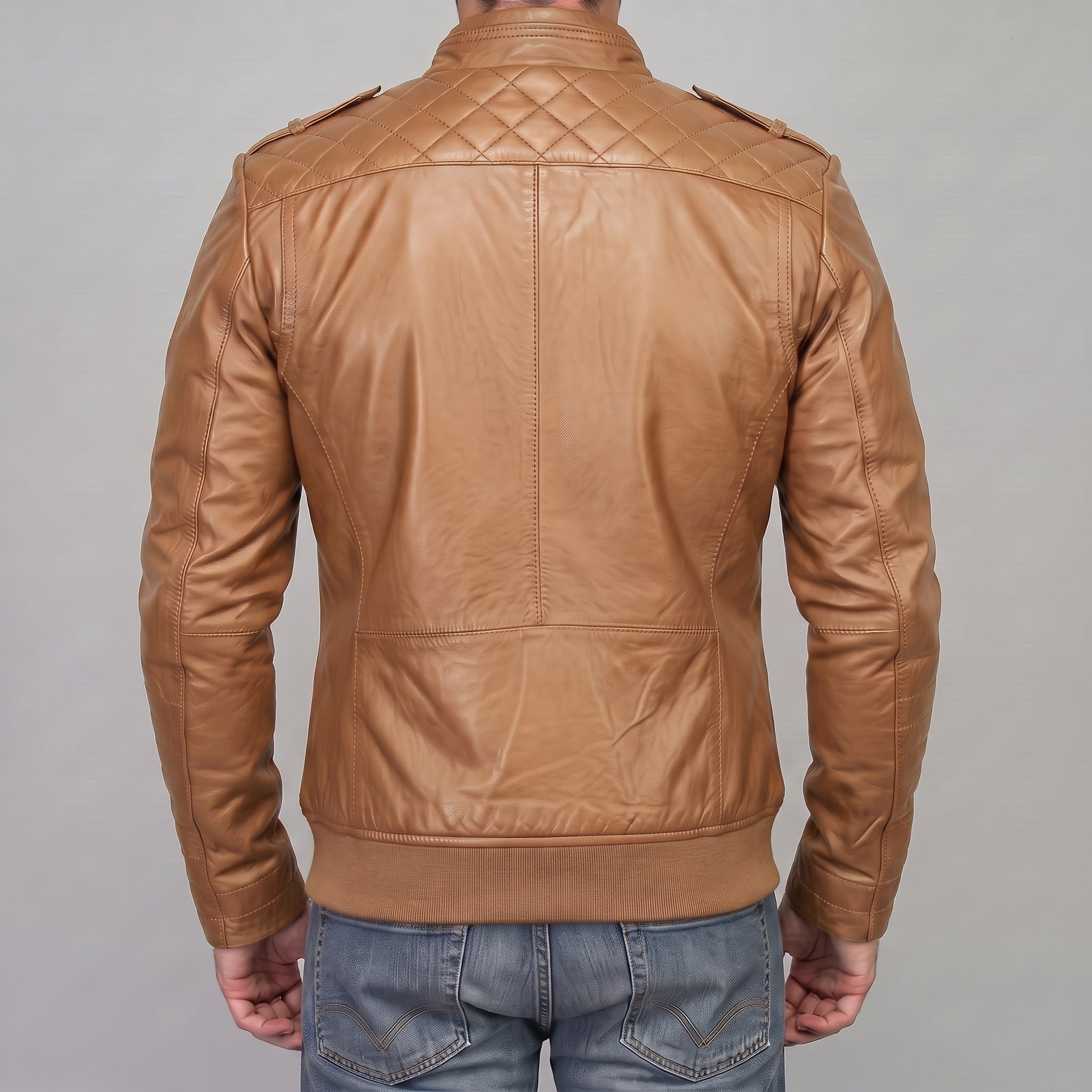 Men's Tan Leather Bomber Jacket — Dearden