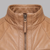 Men's Tan Leather Bomber Jacket — Dearden