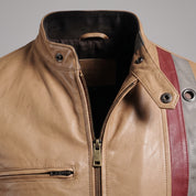 Men's Tan Leather Biker Jacket — Gunston
