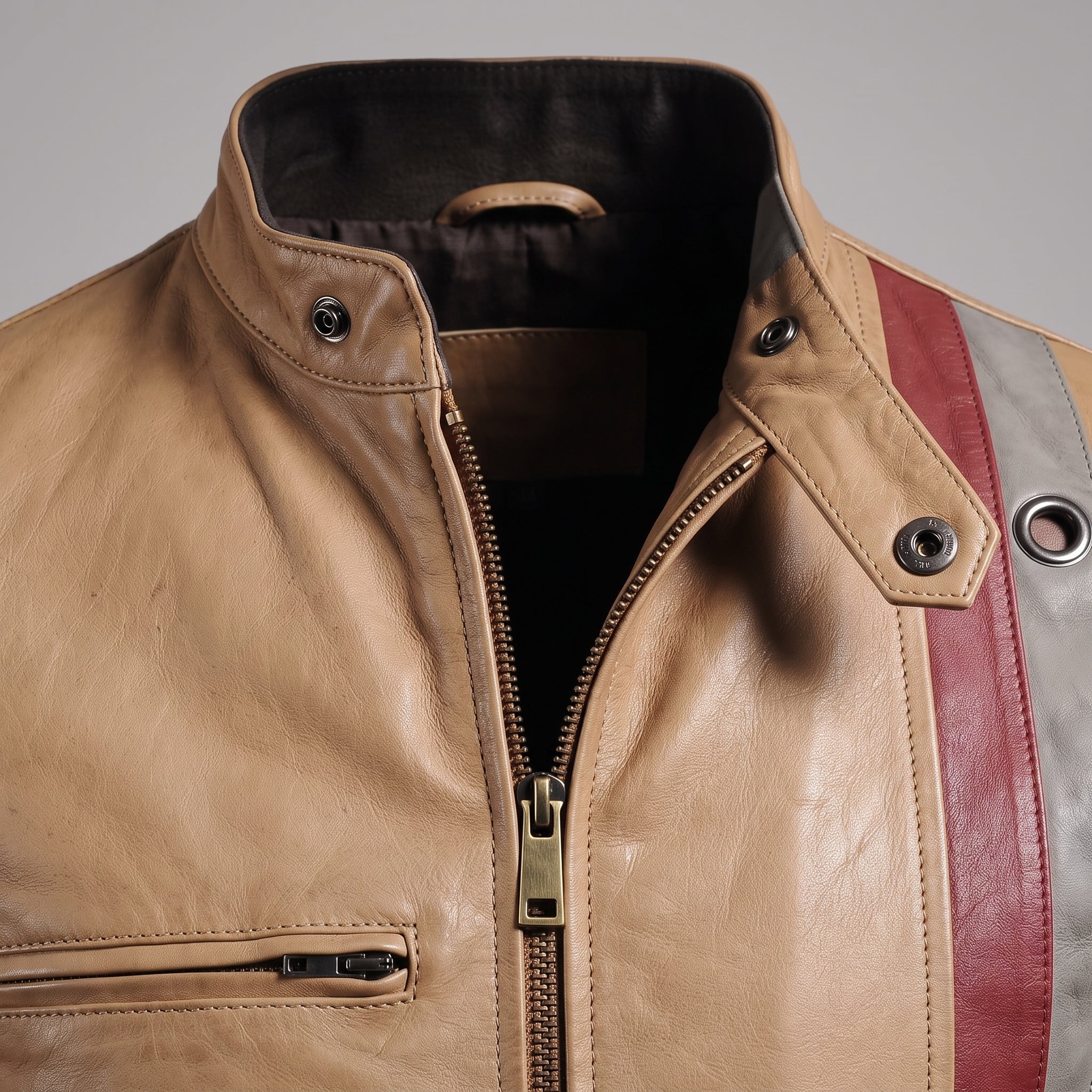 Men's Tan Leather Biker Jacket — Gunston