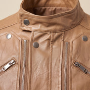 Men's Tan Leather Biker Jacket — Hempstead