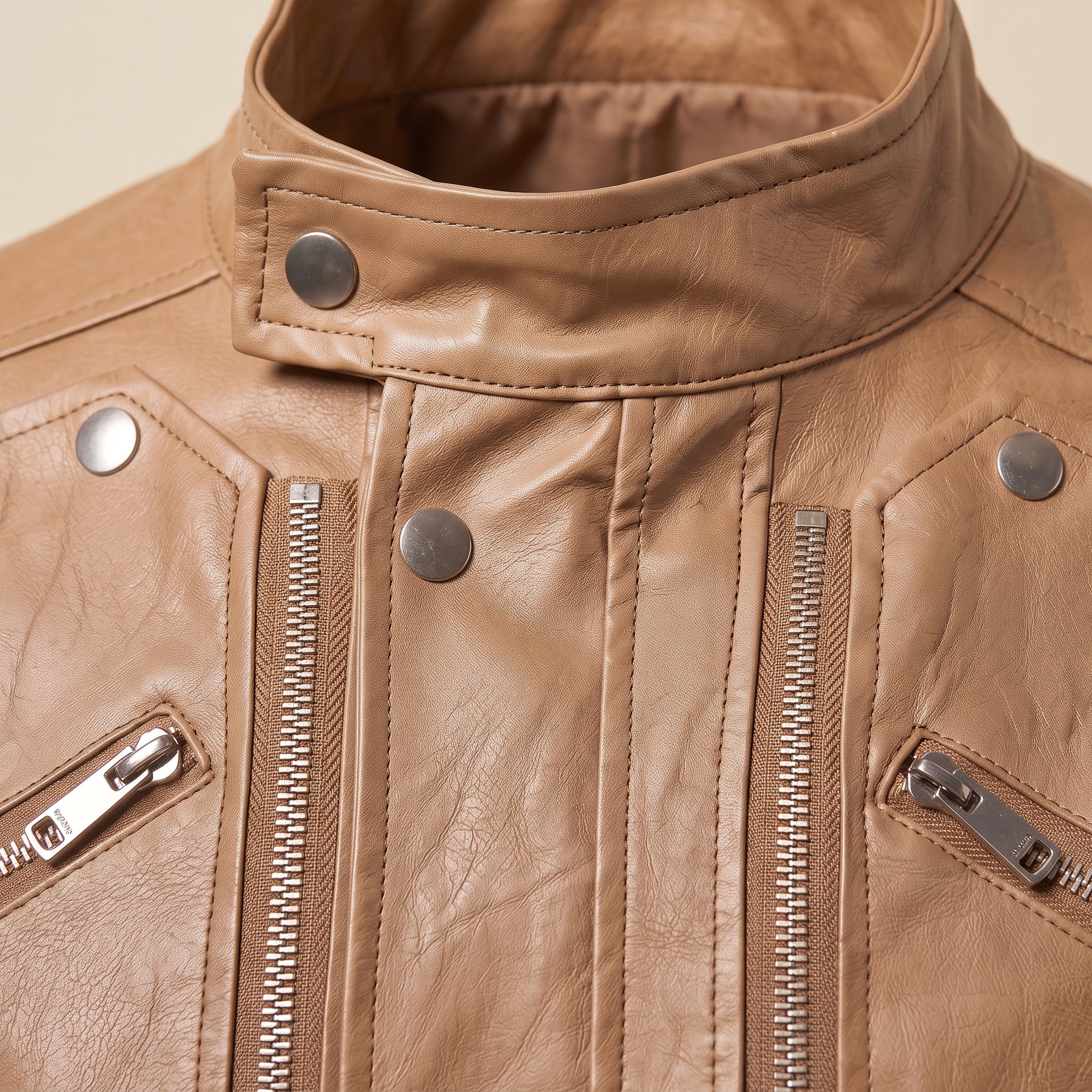 Men's Tan Leather Biker Jacket — Hempstead