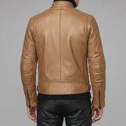 Men's Tan Leather Biker Jacket — Luton