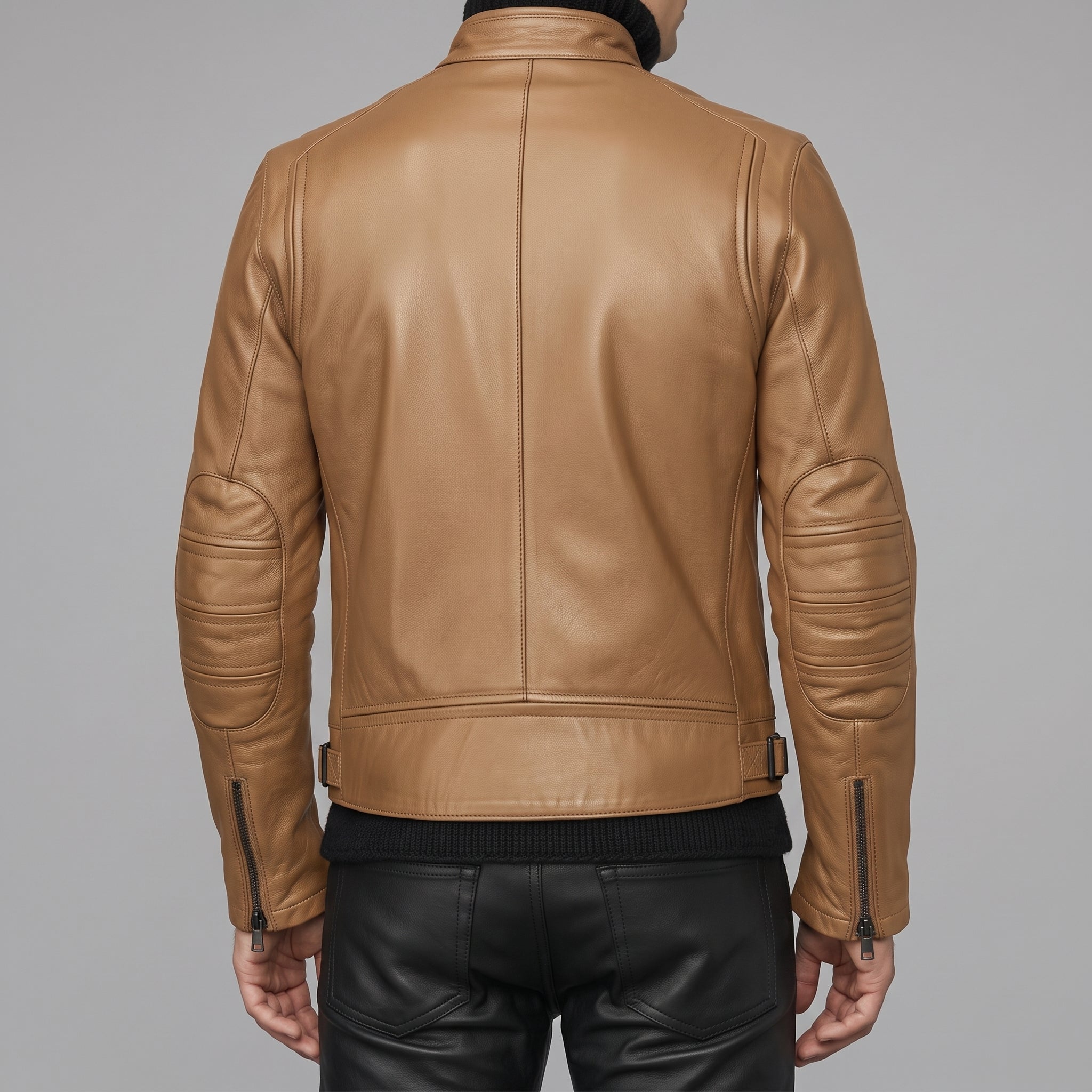 Men's Tan Leather Biker Jacket — Luton