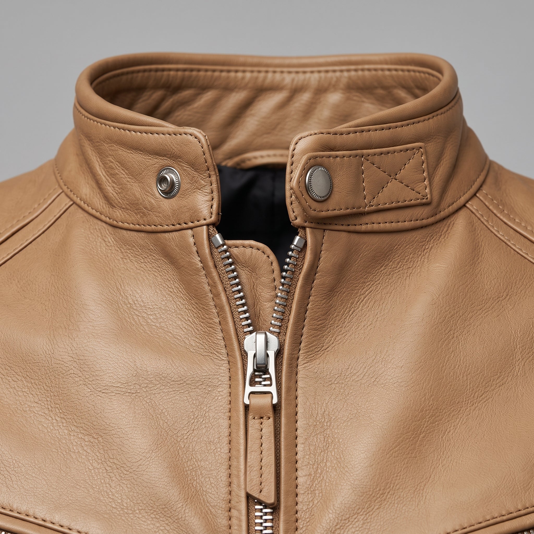 Men's Tan Leather Biker Jacket — Luton