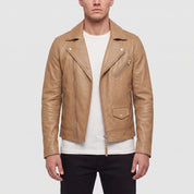 Men's Tan Leather Biker Jacket — Padmore