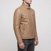 Men's Tan Leather Biker Jacket — Uckfield