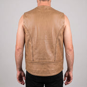 Men's Tan Leather Biker Vest — Culworth