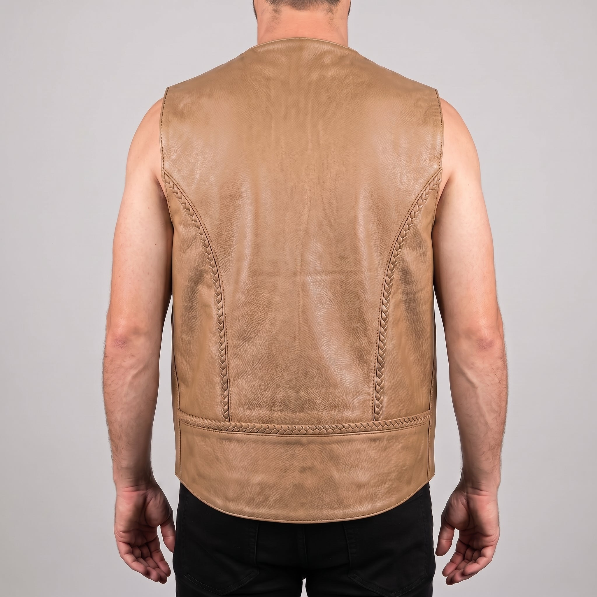 Men's Tan Leather Biker Vest — Culworth