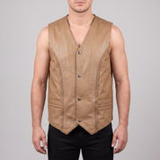Men's Tan Leather Biker Vest — Culworth