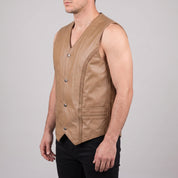 Men's Tan Leather Biker Vest — Culworth