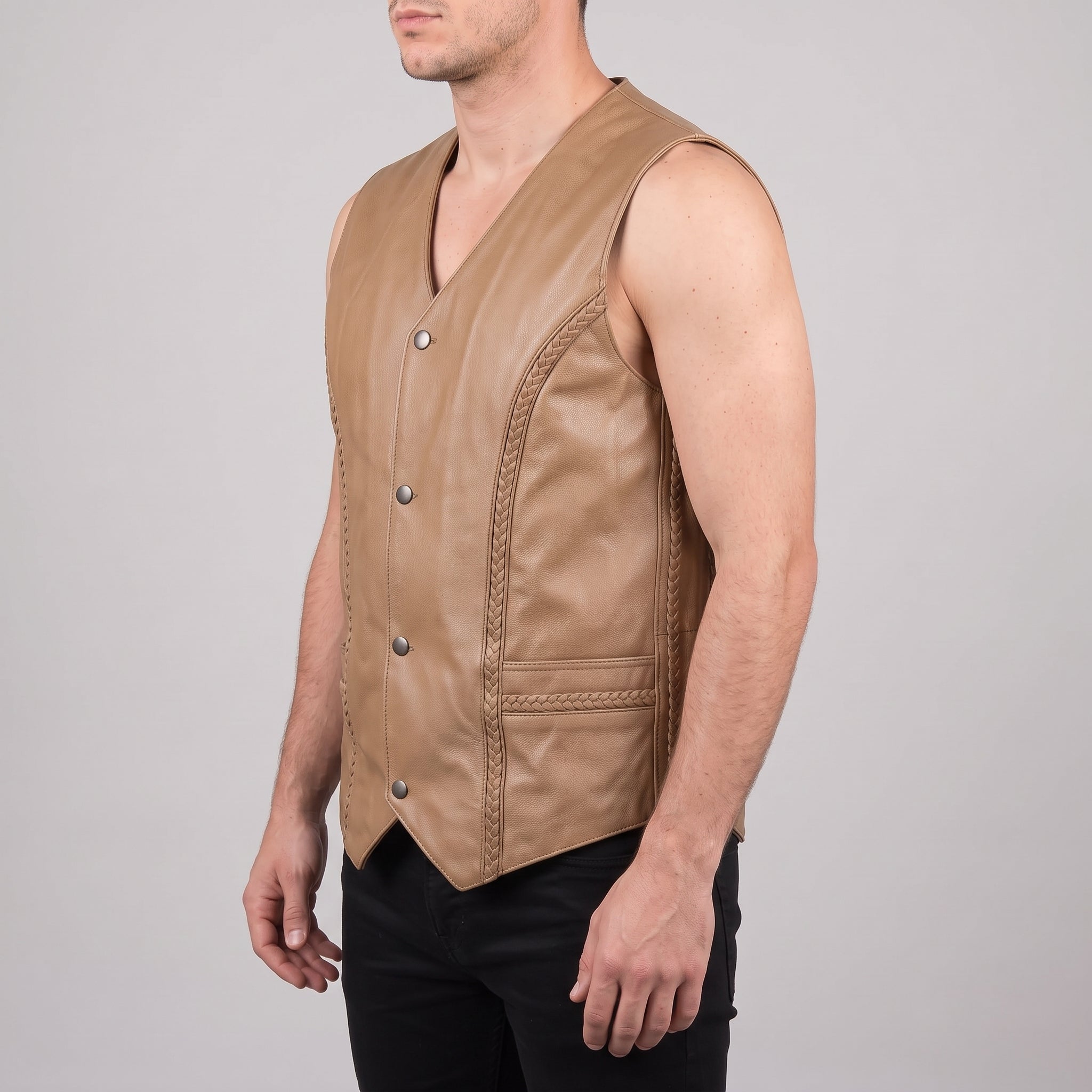 Men's Tan Leather Biker Vest — Culworth