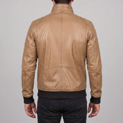 Men's Tan Leather Bomber Jacket — Blake