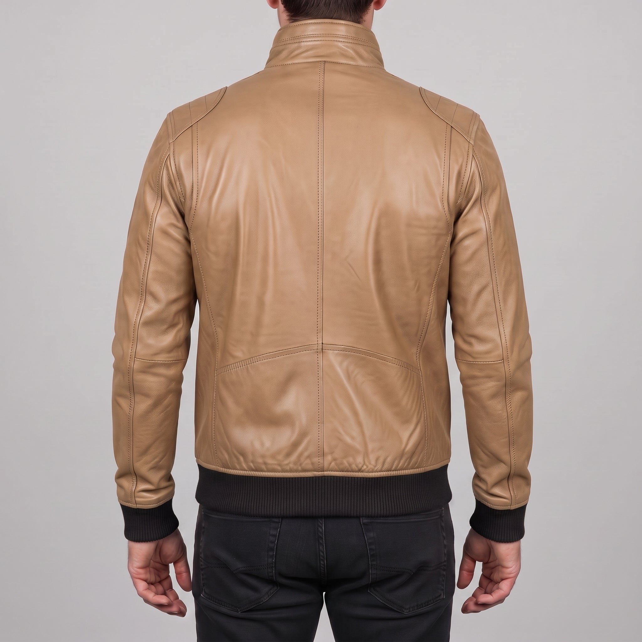 Men's Tan Leather Bomber Jacket — Blake