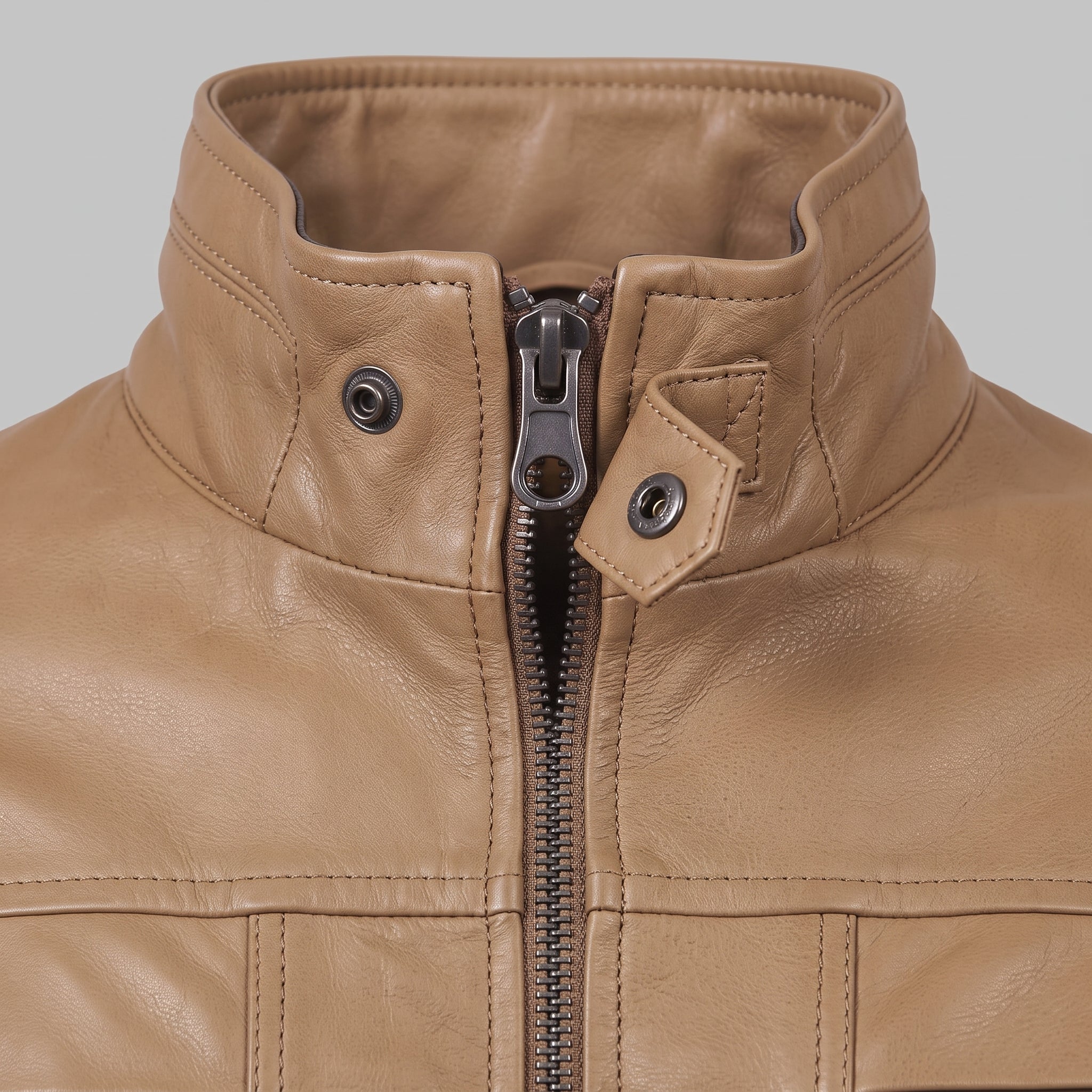 Men's Tan Leather Bomber Jacket — Blake