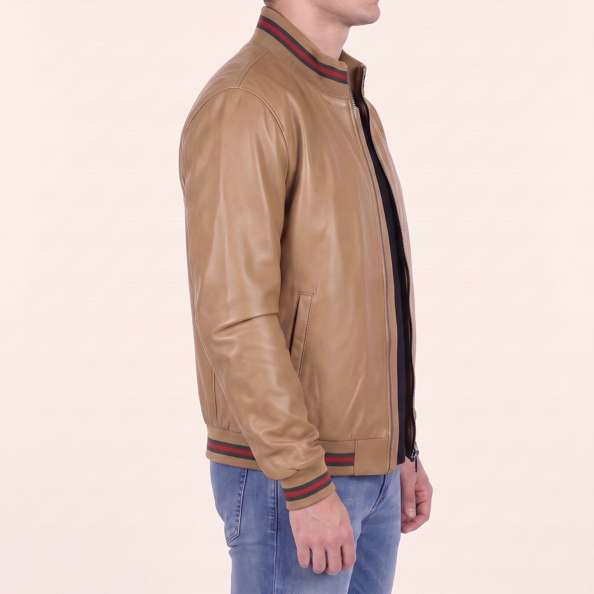 Men's Tan Leather Bomber Jacket — Gerrard