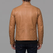Men's Tan Distressed Leather Biker Jacket — Abbirton