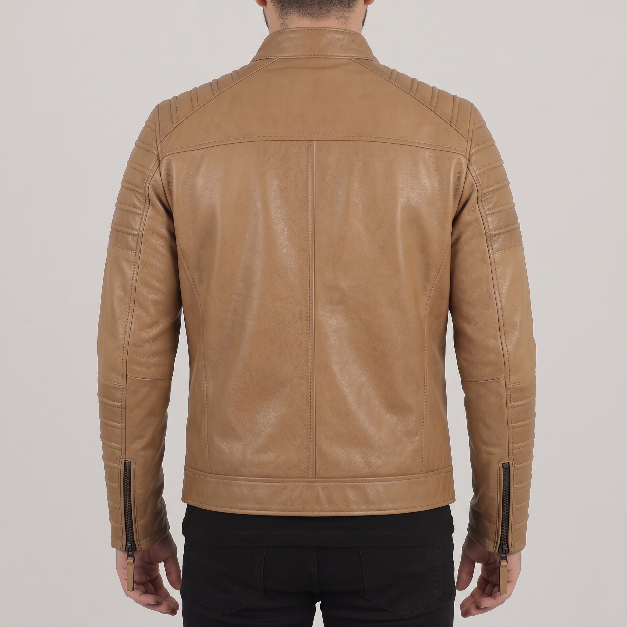 Men's Tan Quilted Leather Biker Jacket — Alcott