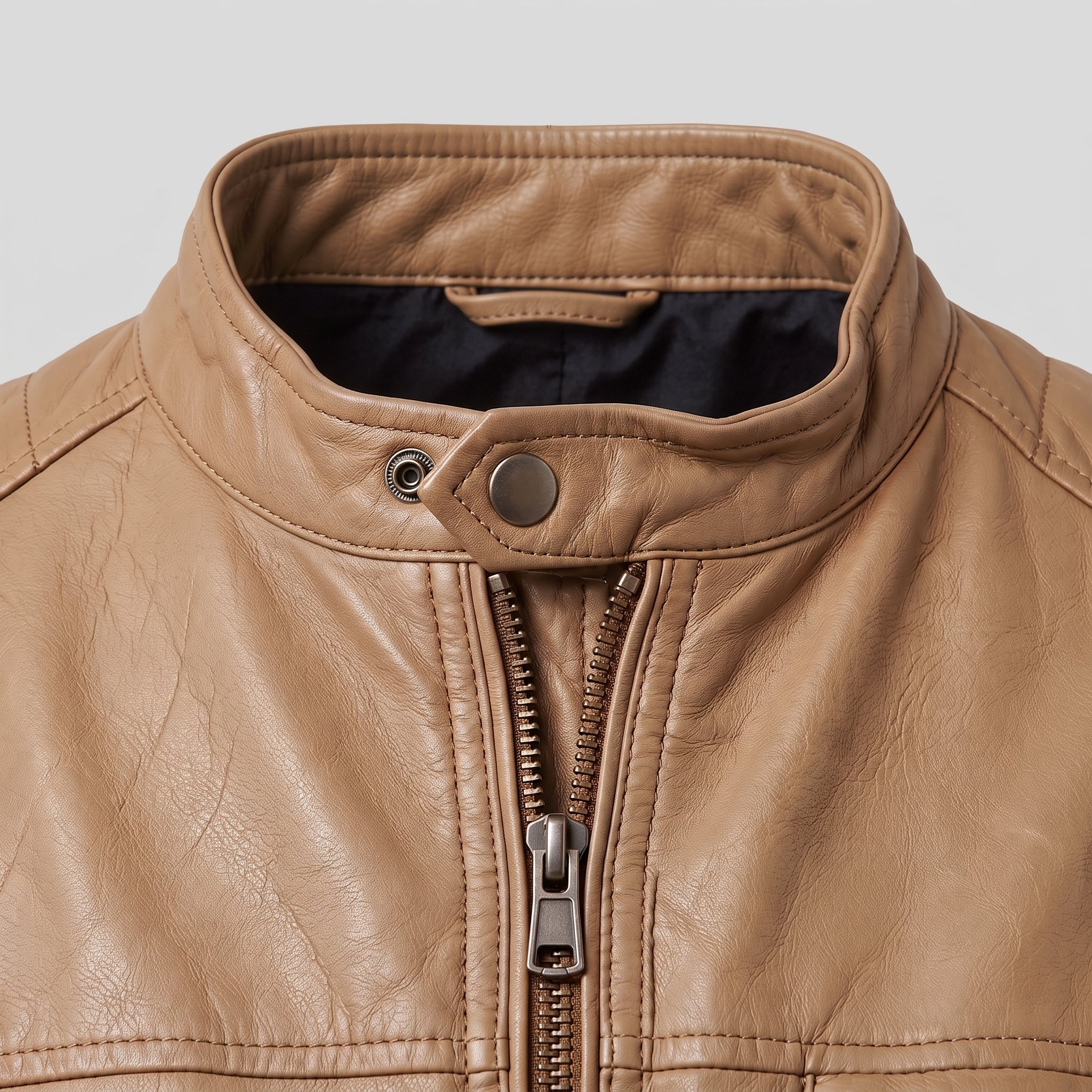 Men's Tan Leather Cafe Racer Jacket — Amwell
