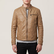 Men's Tan Leather Cafe Racer Jacket — Amwell