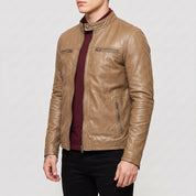 Men's Tan Leather Cafe Racer Jacket — Appleford