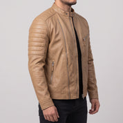 Men's Tan Leather Cafe Racer Jacket — Brantley