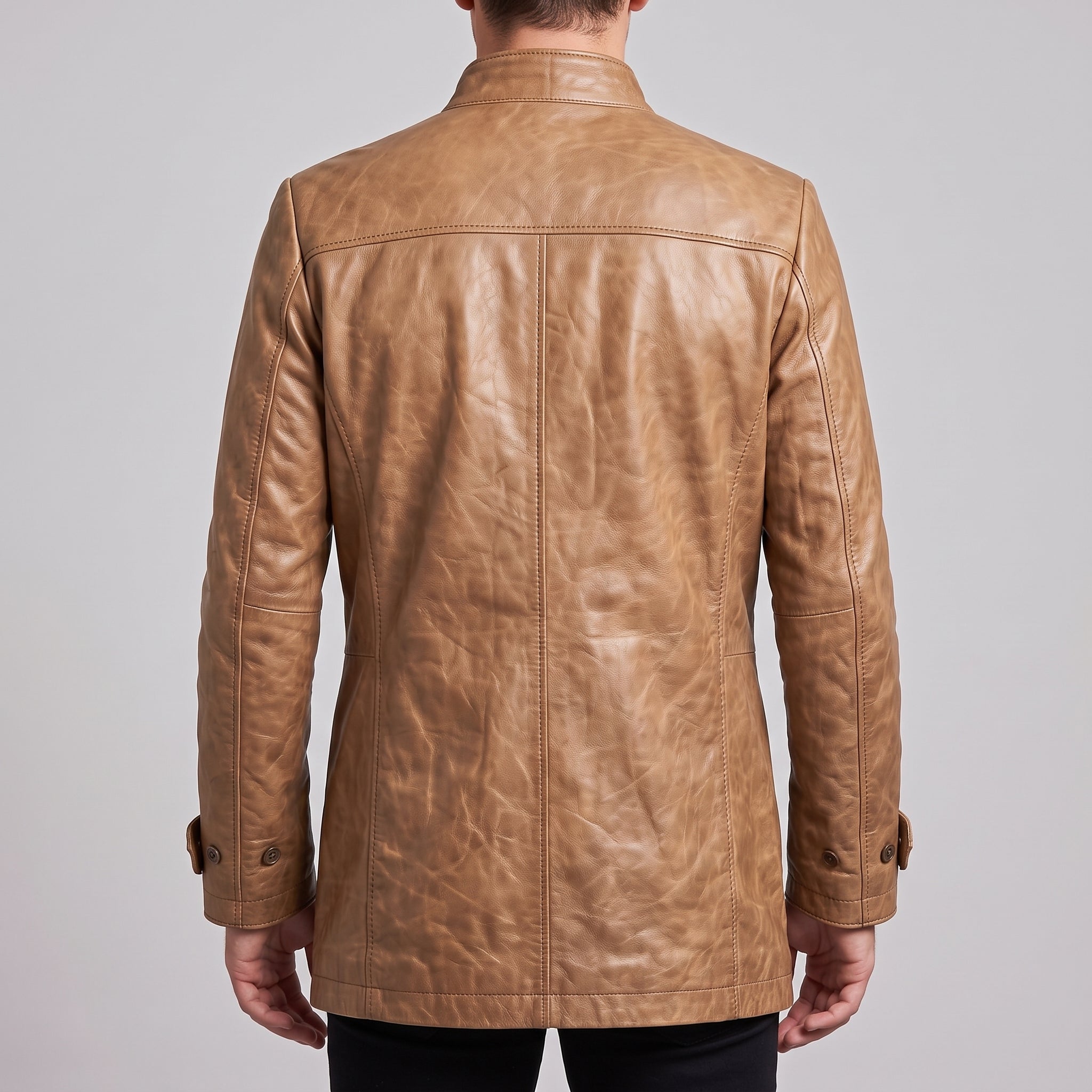 Men's Tan Leather Car Coat — Acrebank