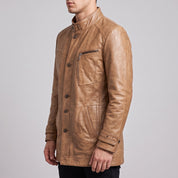 Men's Tan Leather Car Coat — Acrebank