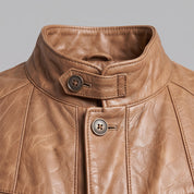 Men's Tan Leather Car Coat — Acrebank