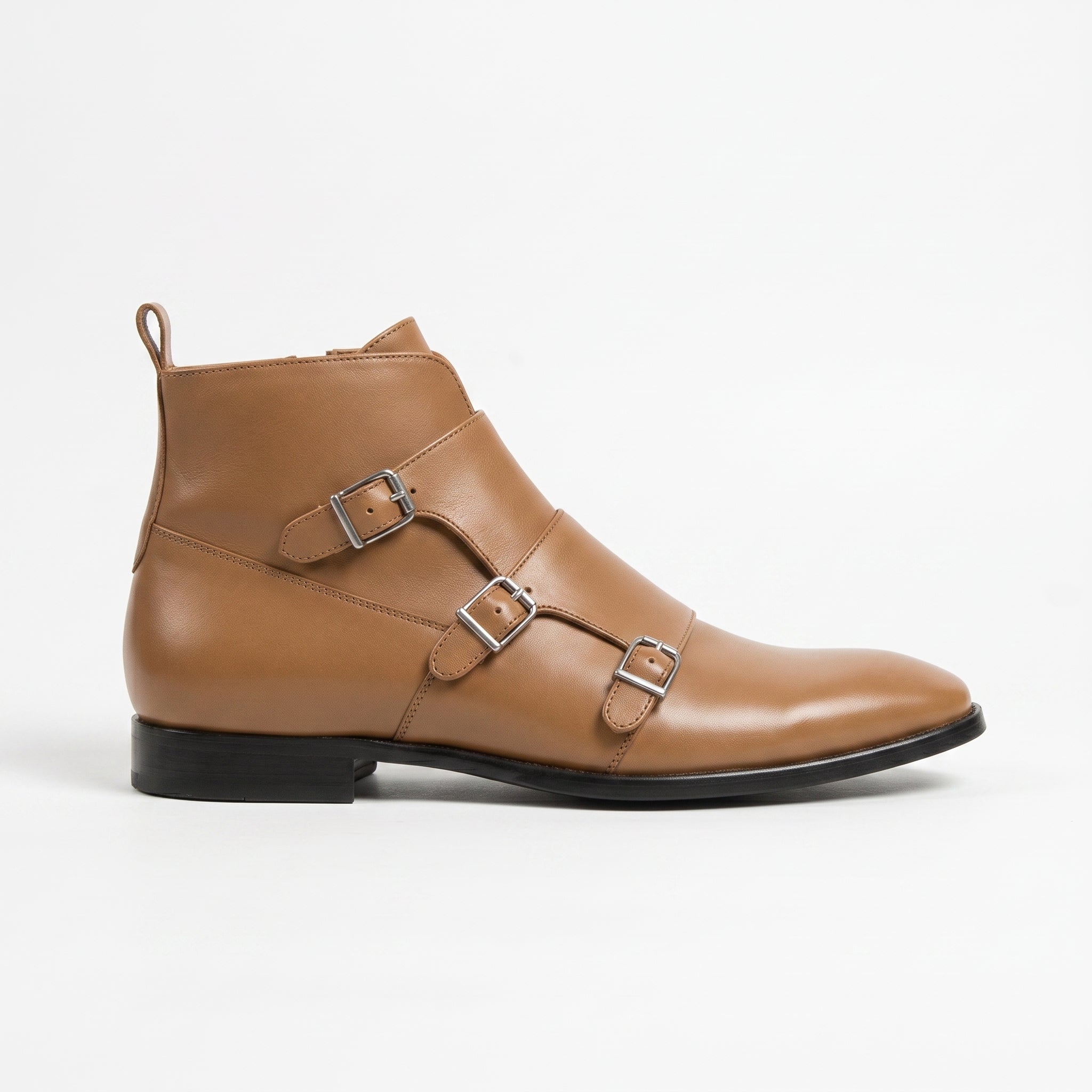 Men's Tan Leather Double Monk Ankle Boots — Fovant