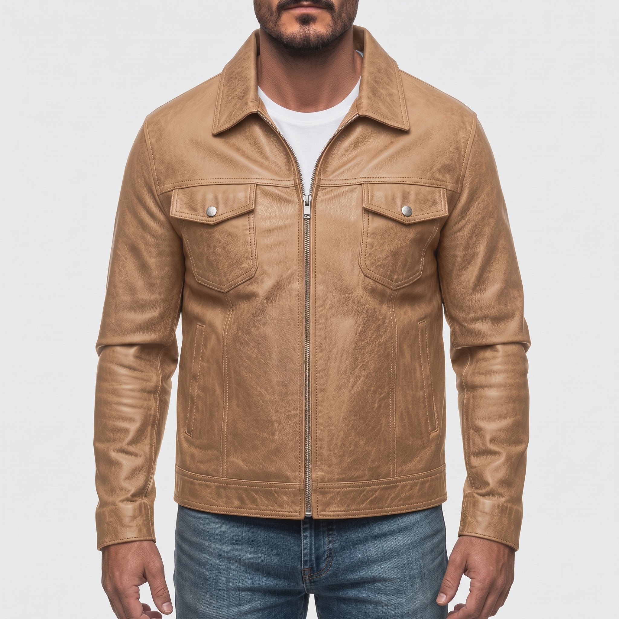 Men's Tan Leather Field Jacket — Dalehurst