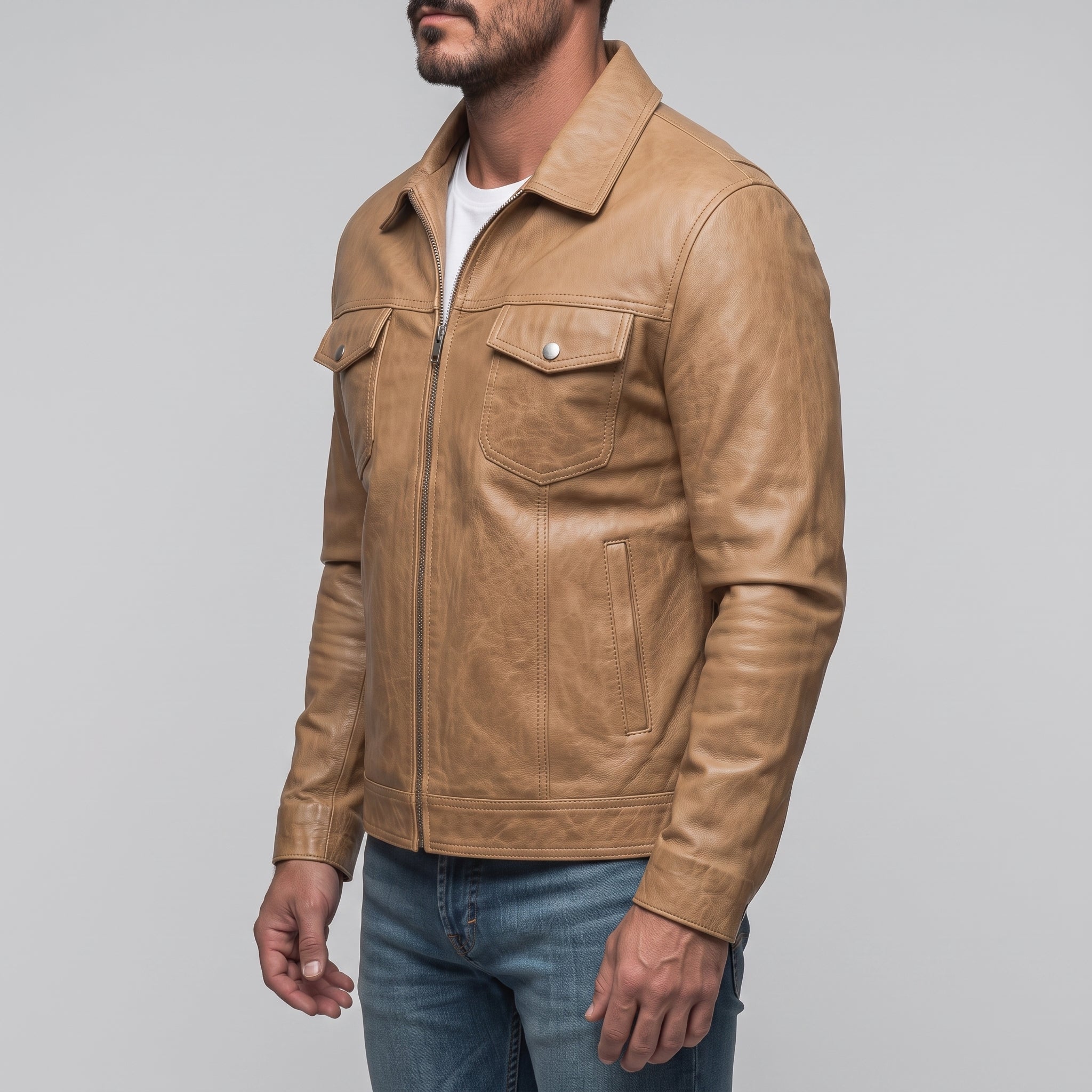 Men's Tan Leather Field Jacket — Dalehurst