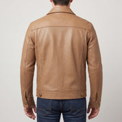 Men's Tan Leather Trucker Jacket — Baynards
