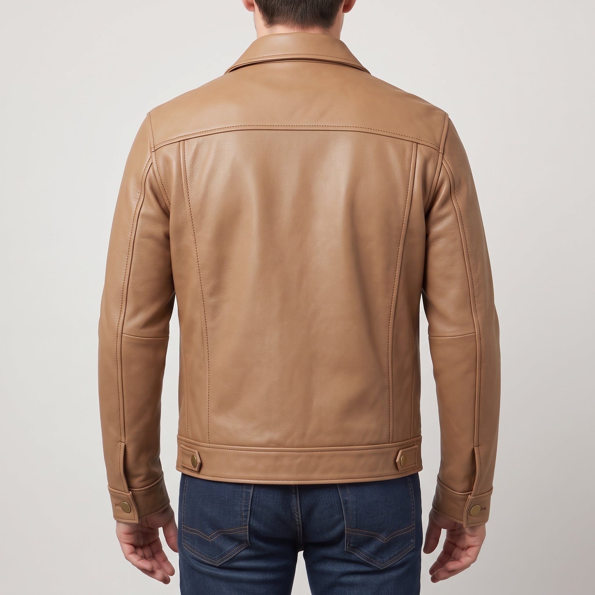Men's Tan Leather Trucker Jacket — Baynards