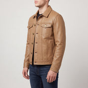 Men's Tan Leather Trucker Jacket — Baynards